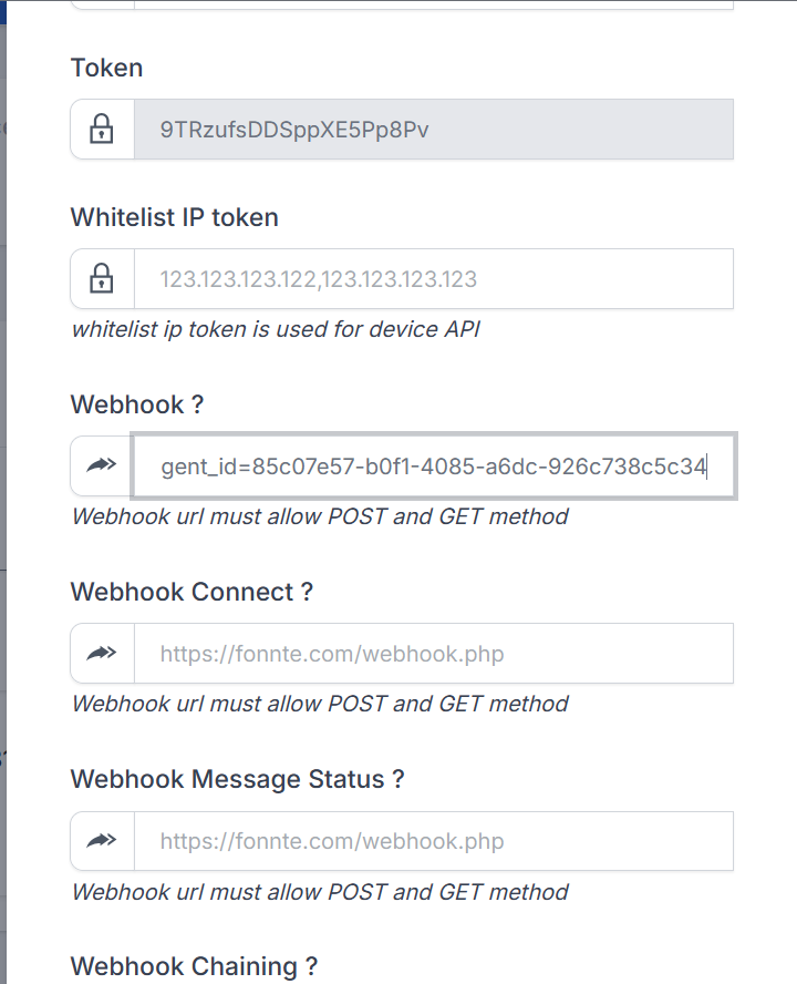 Setup Webhook Fonnte